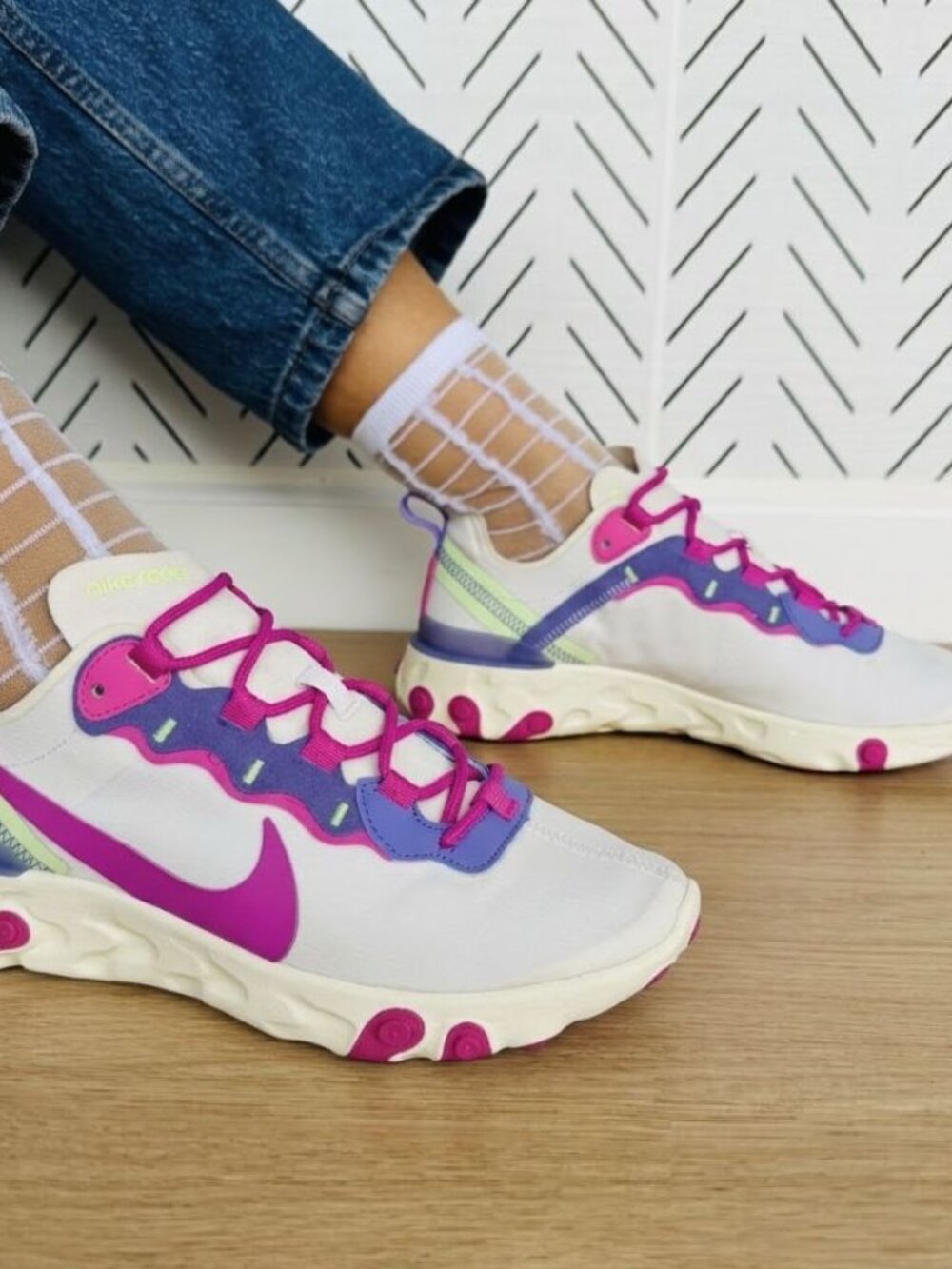 ⭐Nike React Element 55 Womens Athletic Running Shoes 5 White Sneaker BQ2728-104